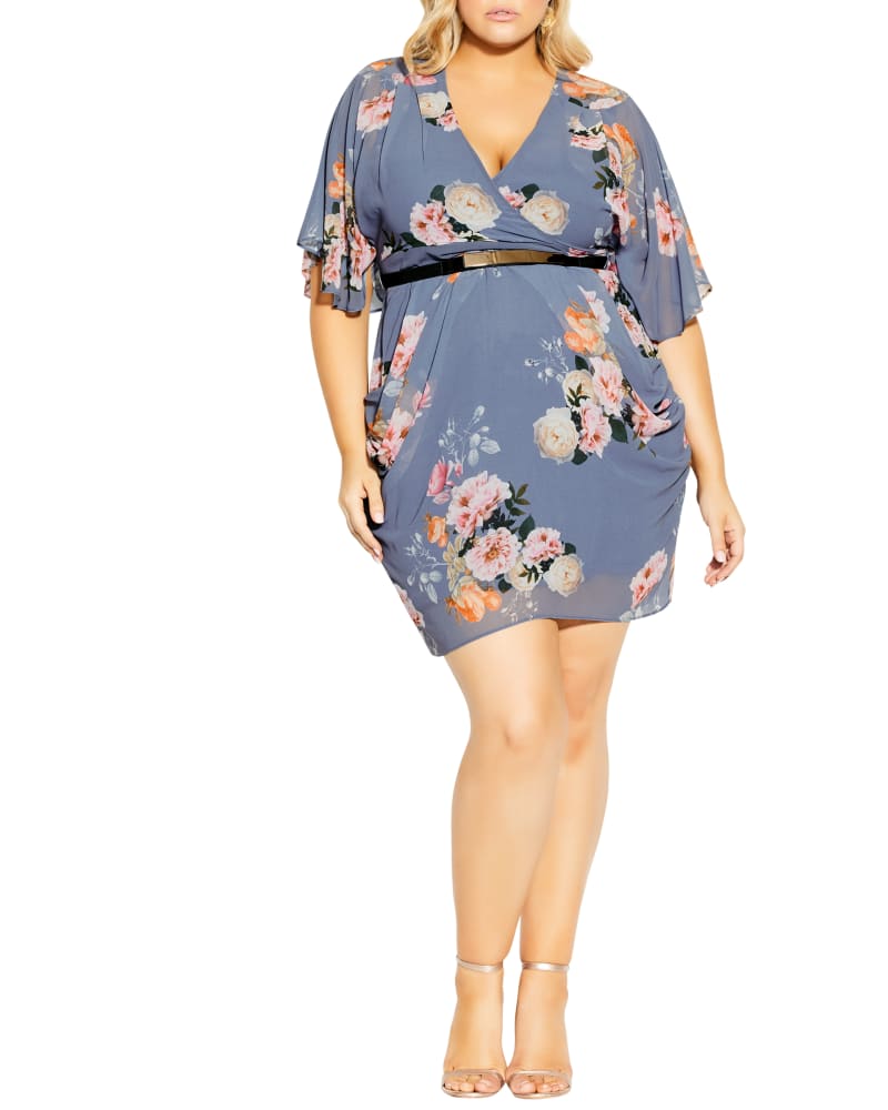 Front of a model wearing a size XS Florence Dress in Navy / Pink by City Chic. | dia_product_style_image_id:233554
